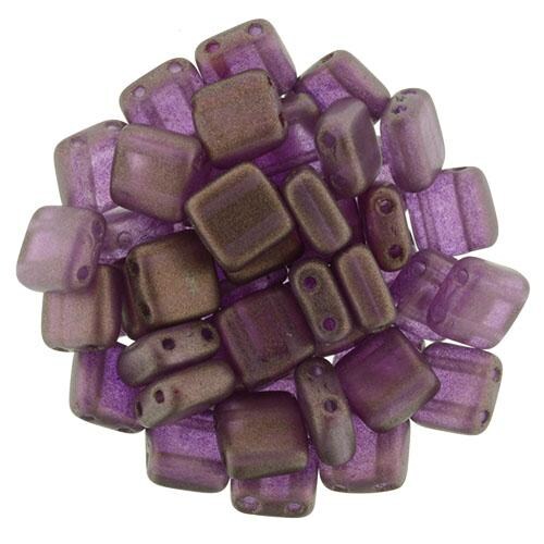 Czechmate 6mm Square Glass Czech Two Hole Tile Bead, Halo - Tyrian