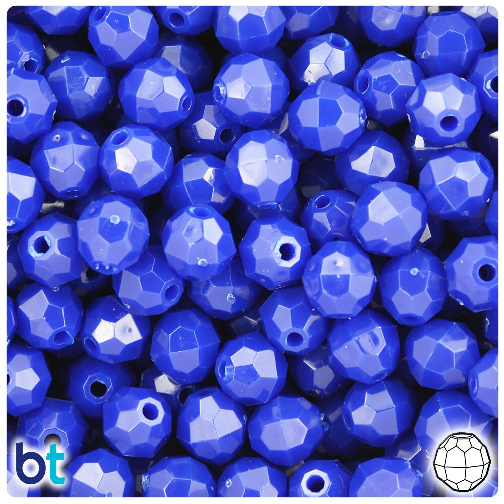 BeadTin Royal Blue Opaque 10mm Faceted Round Plastic Craft Beads ...