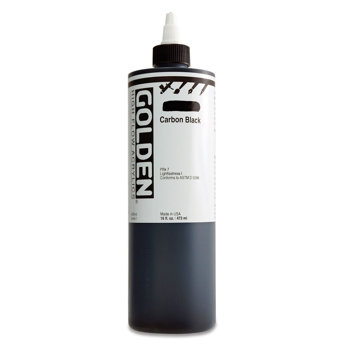 Golden High Flow Acrylics - Carbon Black, 16 oz bottle