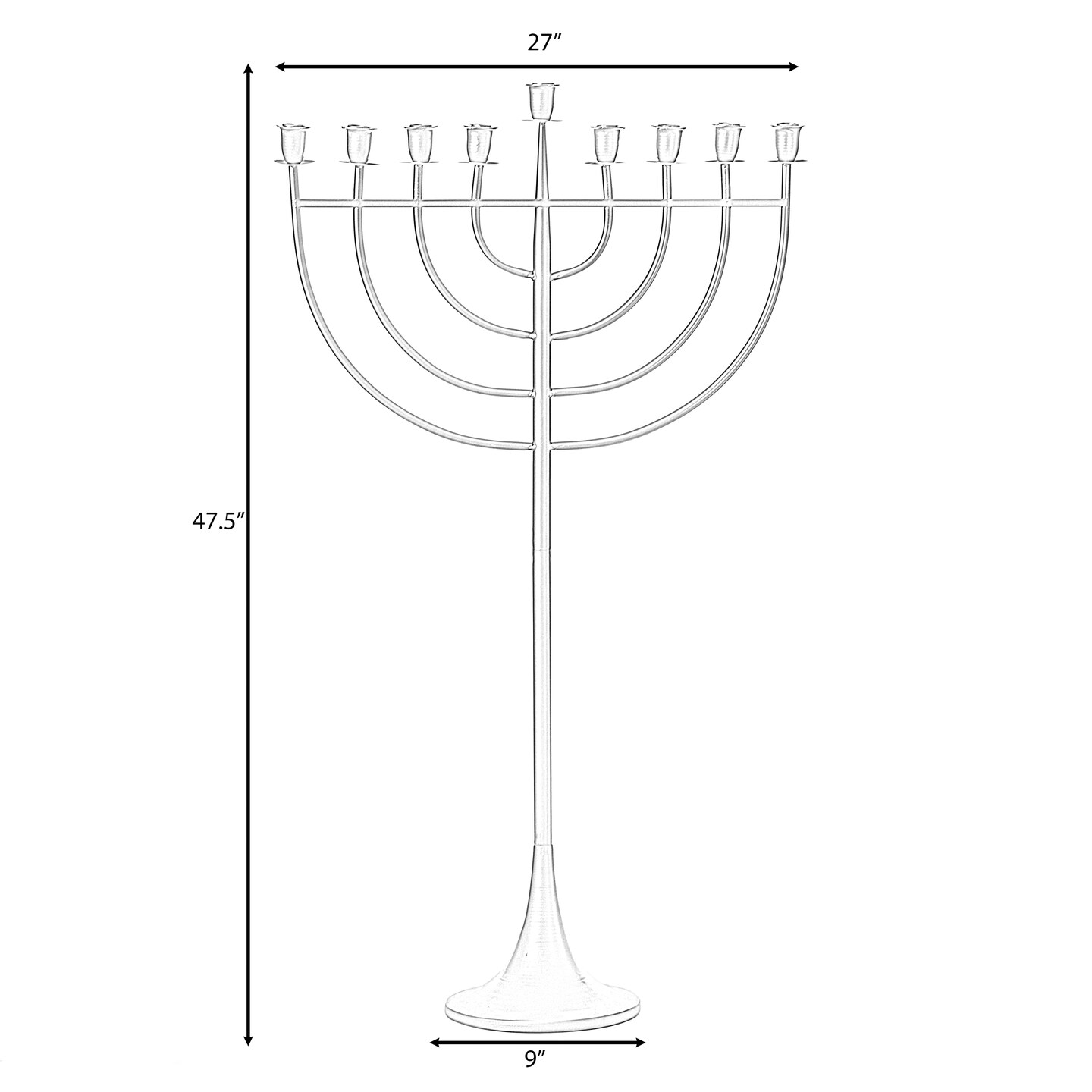 Modern Solid Metal Judaica Hanukkah Menorah 9 Branched Candelabra