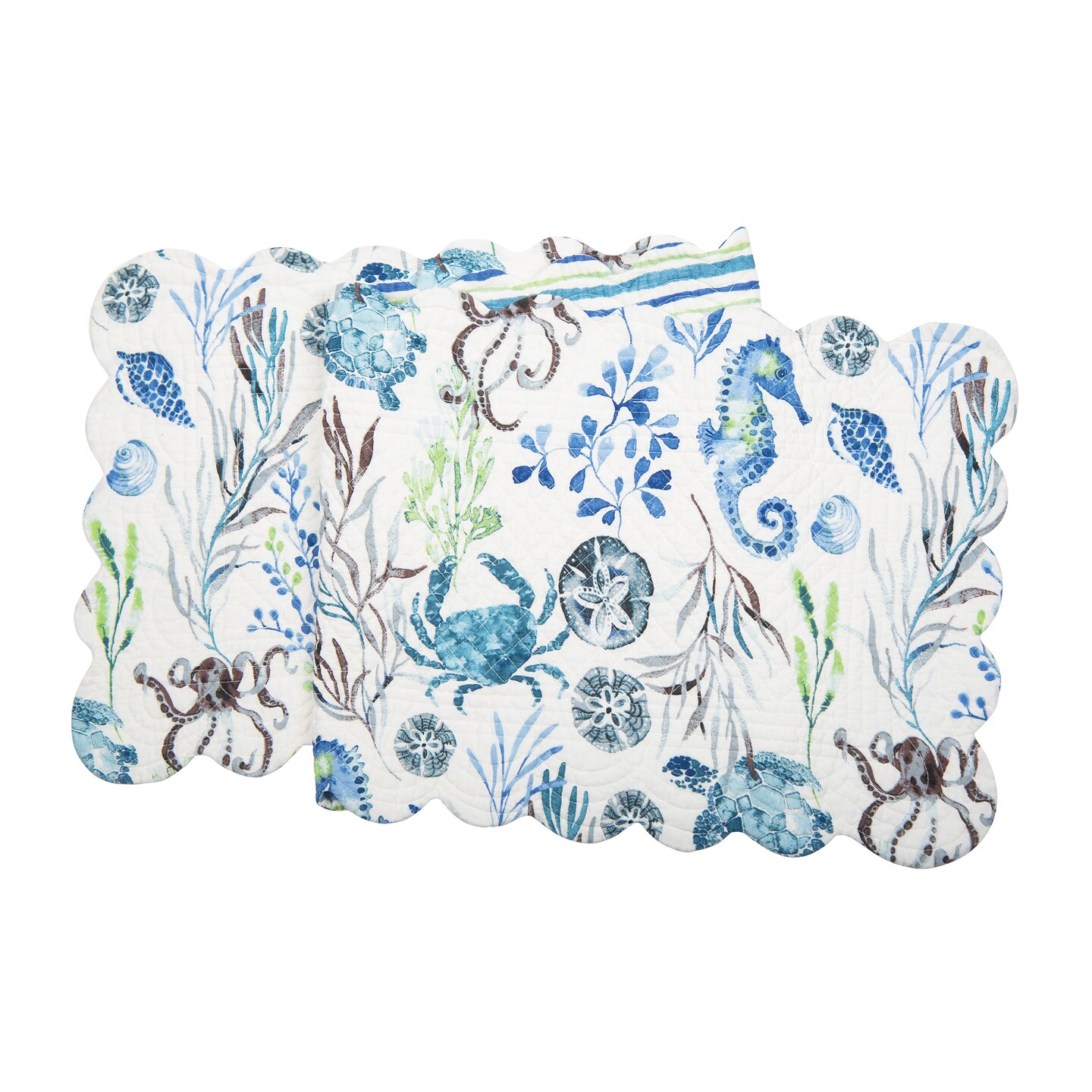 51&#x22; x 14&#x22; Crescent Bay Quilted Reversible Nautical Beach Table Runner