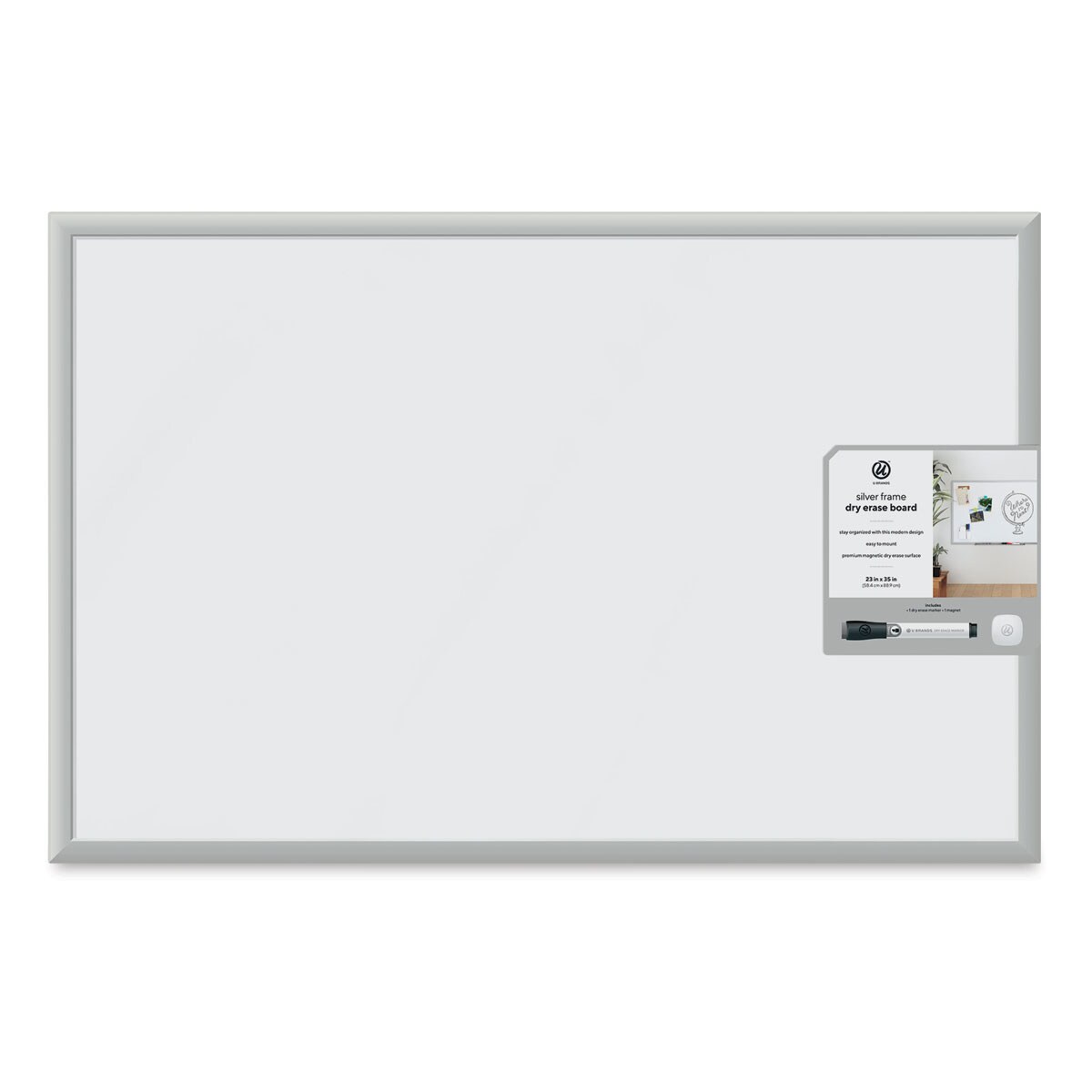 U Brands Silver Frame Magnetic White Board - 23&#x22; x 35&#x22;