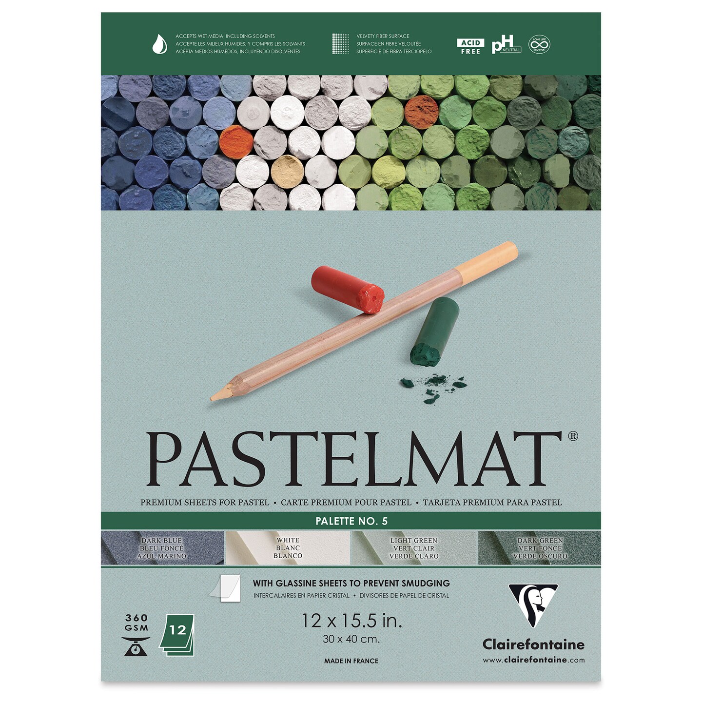 Clairefontaine Pastelmat Pad - 12&#x22; x 15-1/2&#x22;, Palette No. 5, 12 Sheets