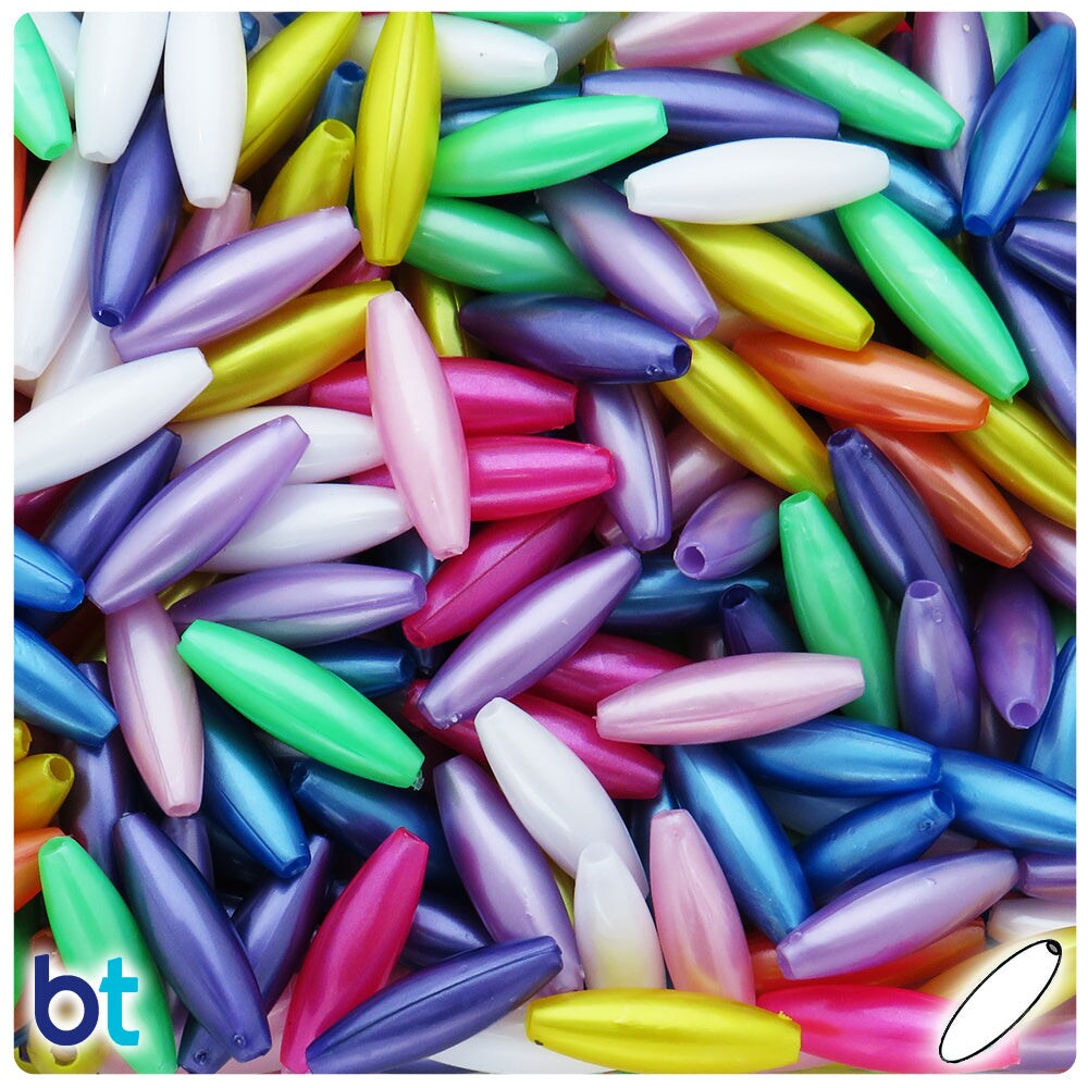 BeadTin Pearl Mix 19mm Spaghetti Plastic Craft Beads (150pcs)