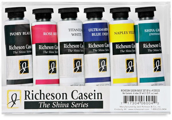 Richeson Casein Paint the Shiva Series - Basic Set, Set of 6 Colors, 37 ml Tubes