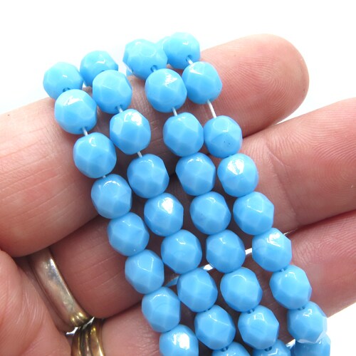 Turquoise Round Faceted Czech Glass Beads (1 strand/25 beads) (B615)