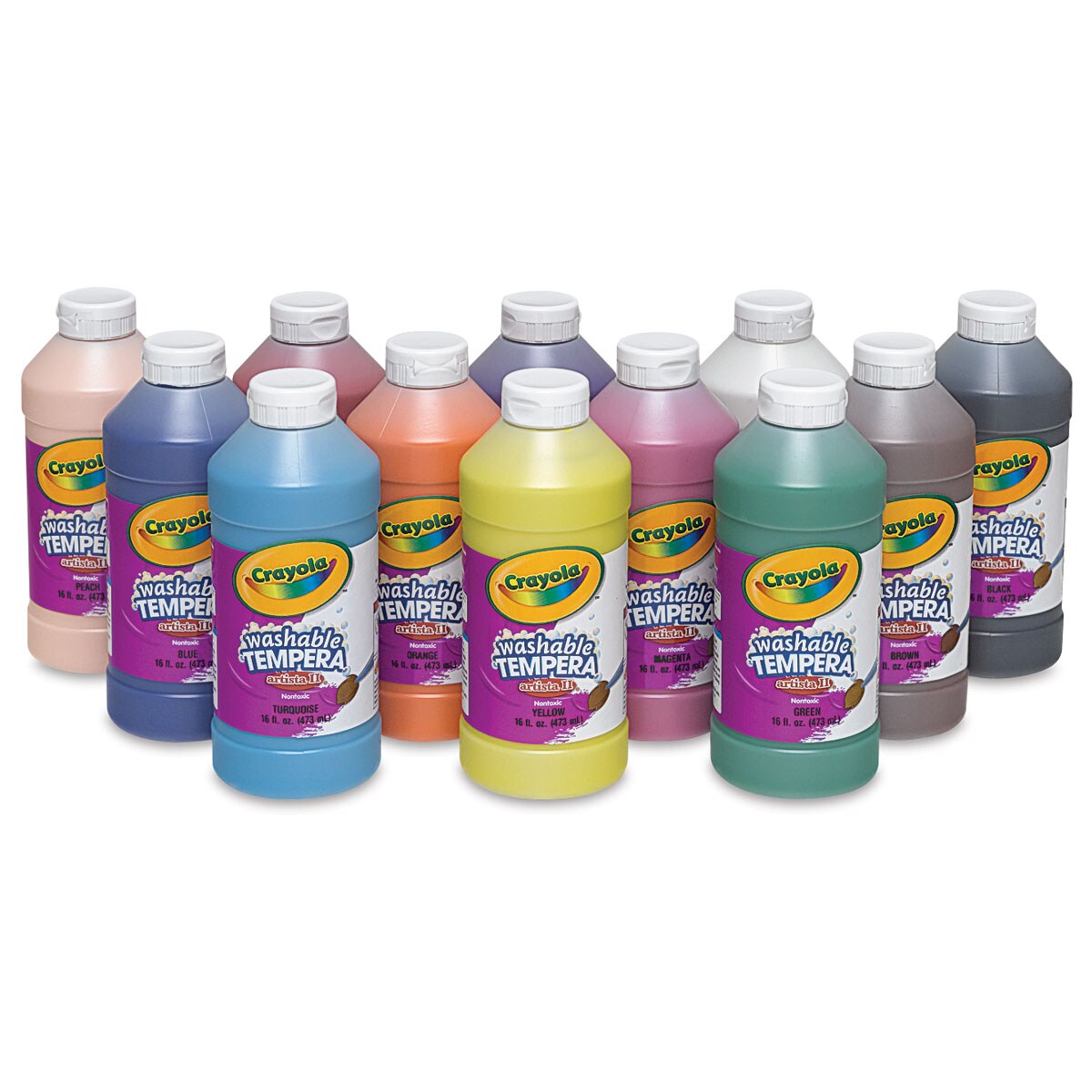 Crayola Artista II Liquid Washable Tempera - Set of 12 colors, 16 oz bottles