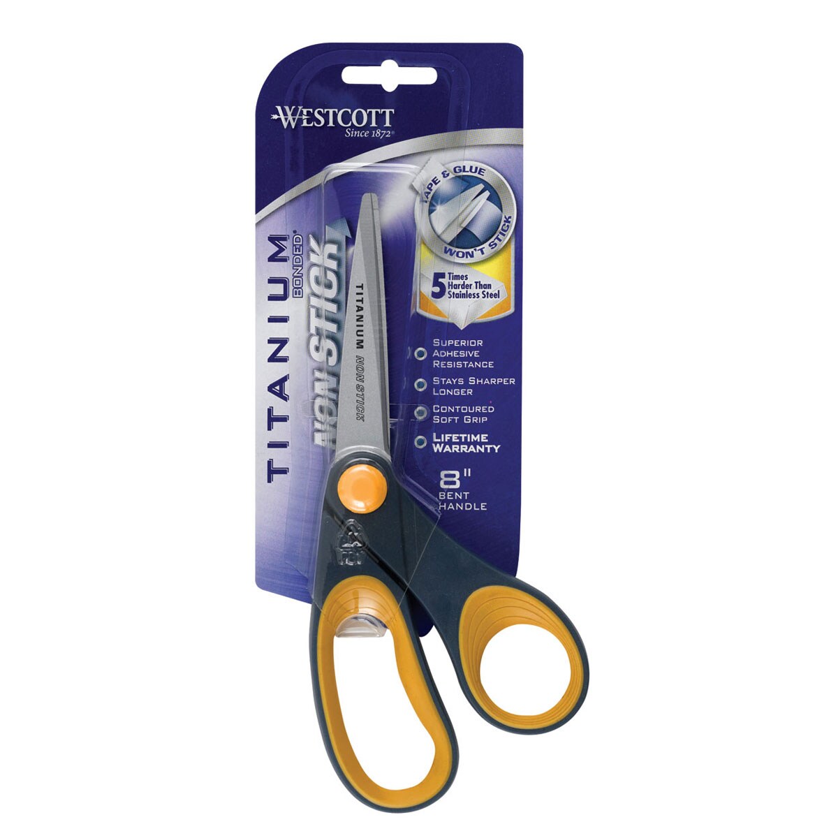 Westcott Bonded Scissors - 8", Gray/Yellow, Straight, Non-Stick Titanium