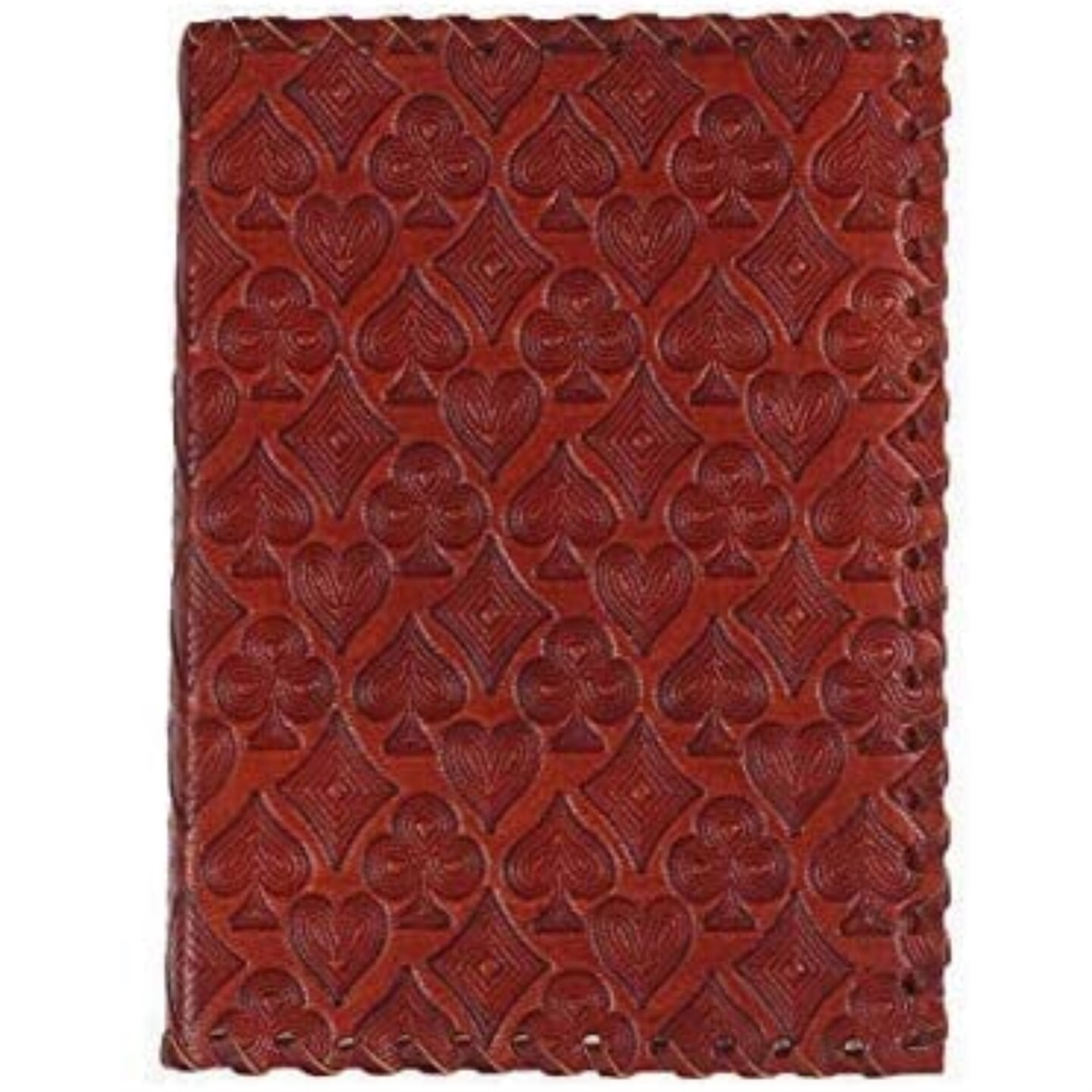 Handmade Personal Organizers Leather Journals Diary Notebook Travel Record Book with Playing Card Motif Red Color (7 X 5 Inches)
