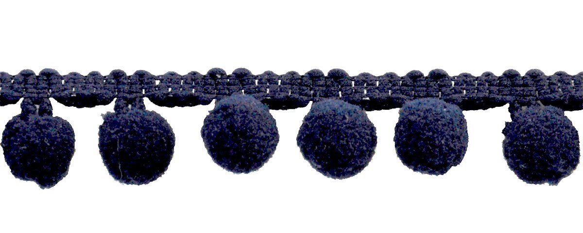 Belagio Pom Trim, 1.25&#x22; Wide, 10-Yard Bolt, Navy Blue