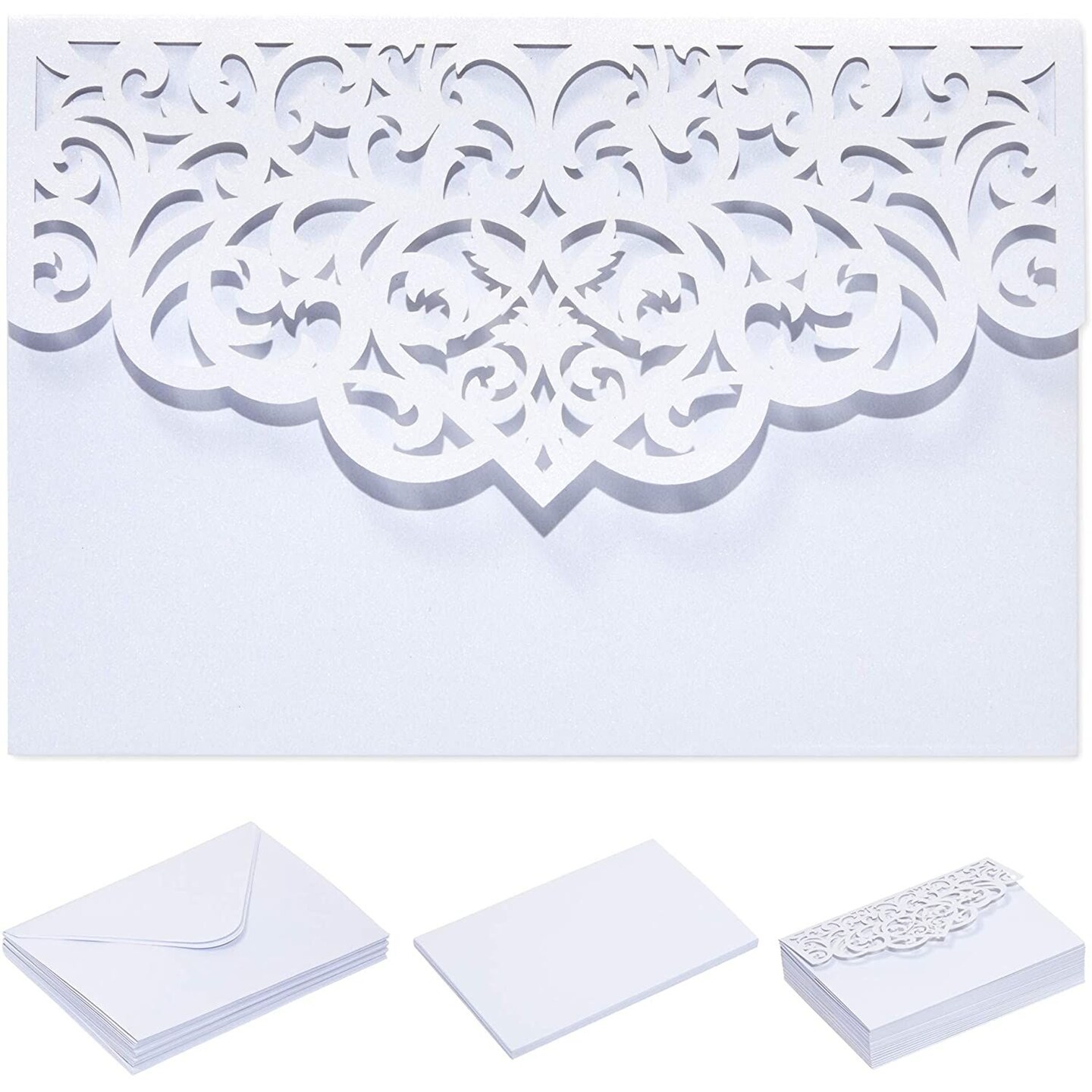 Laser Cut Ivory Lace Blank Invitations with Envelopes, 5 x 7.25