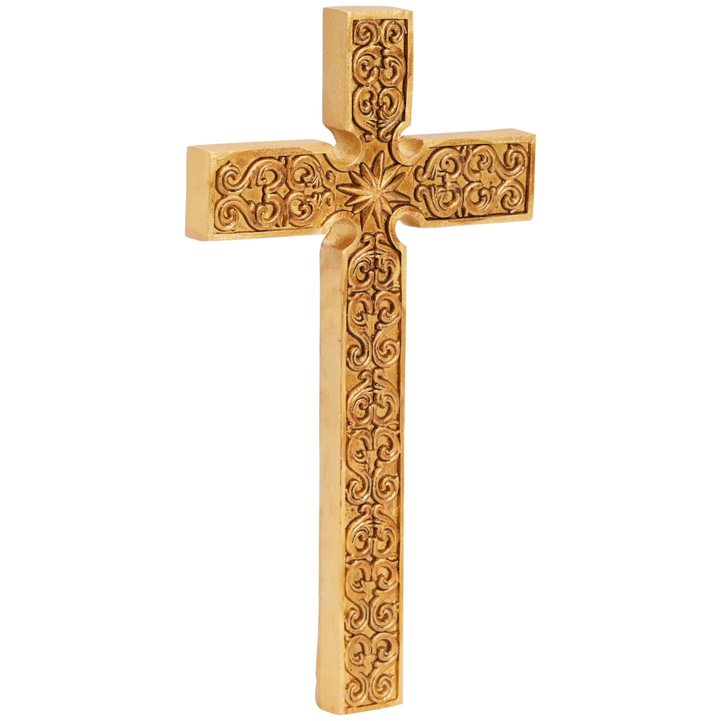 Gold Decorative Cross Resin for Wall Hanging, Filigree Religious Home Decor (12.5 x 7.5 in)