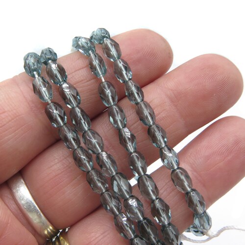 Gray/Blue Olive Shape Faceted Czech Glass Beads (1 strand/25 beads) (B613)