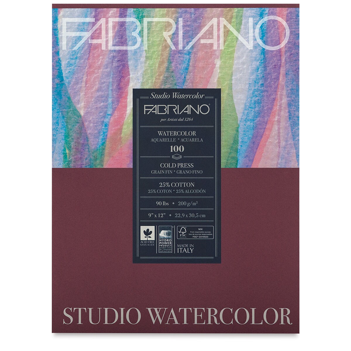 Fabriano Studio Watercolor Paper - 9" x 12", Pkg of 100 Sheets, Cold Press