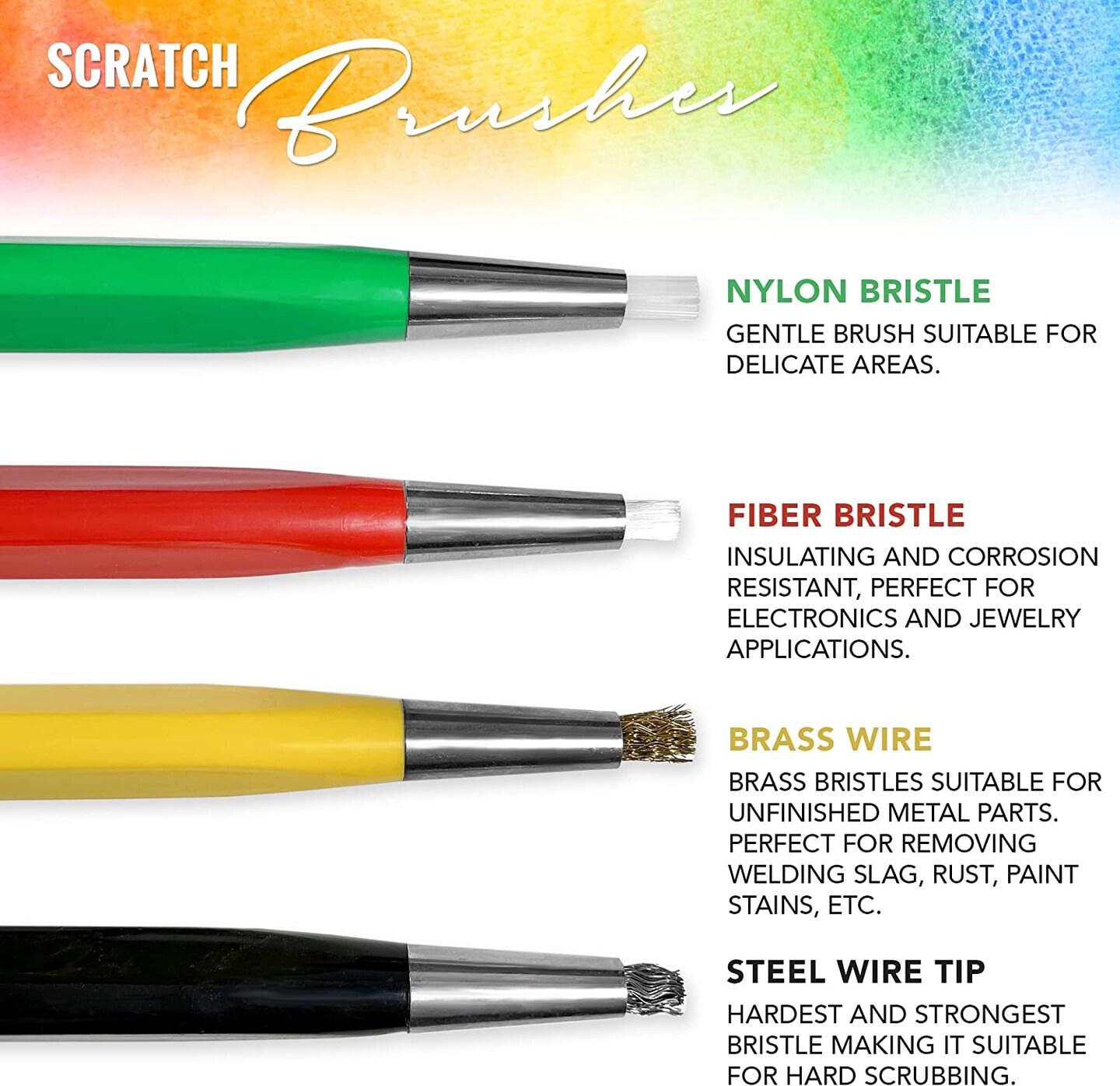 Pixiss Scratch Brush Pen Set, Fiberglass, Steel, Brass, Nylon