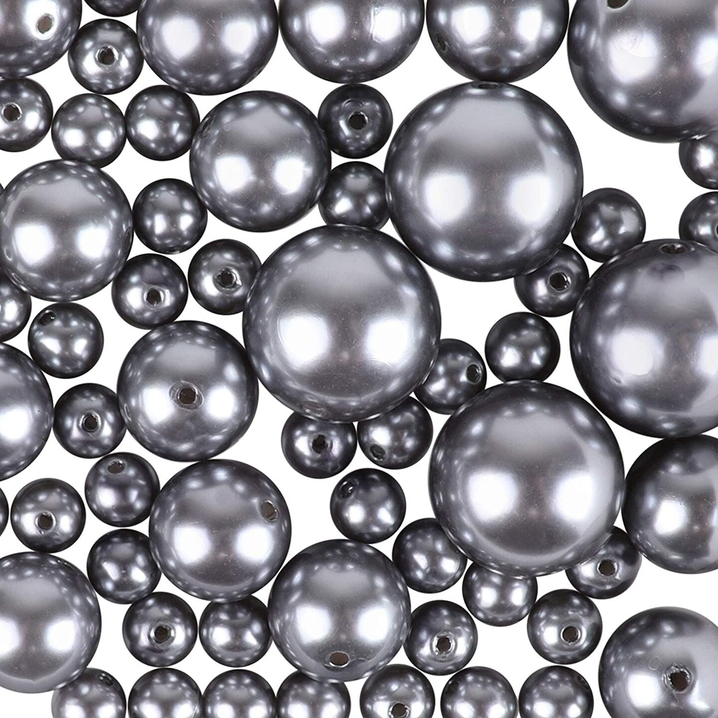 Polished Silver Pearl Beads for DIY Jewelry, Arts and Crafts, Vase Fillers (3 Sizes, 90 Pieces)