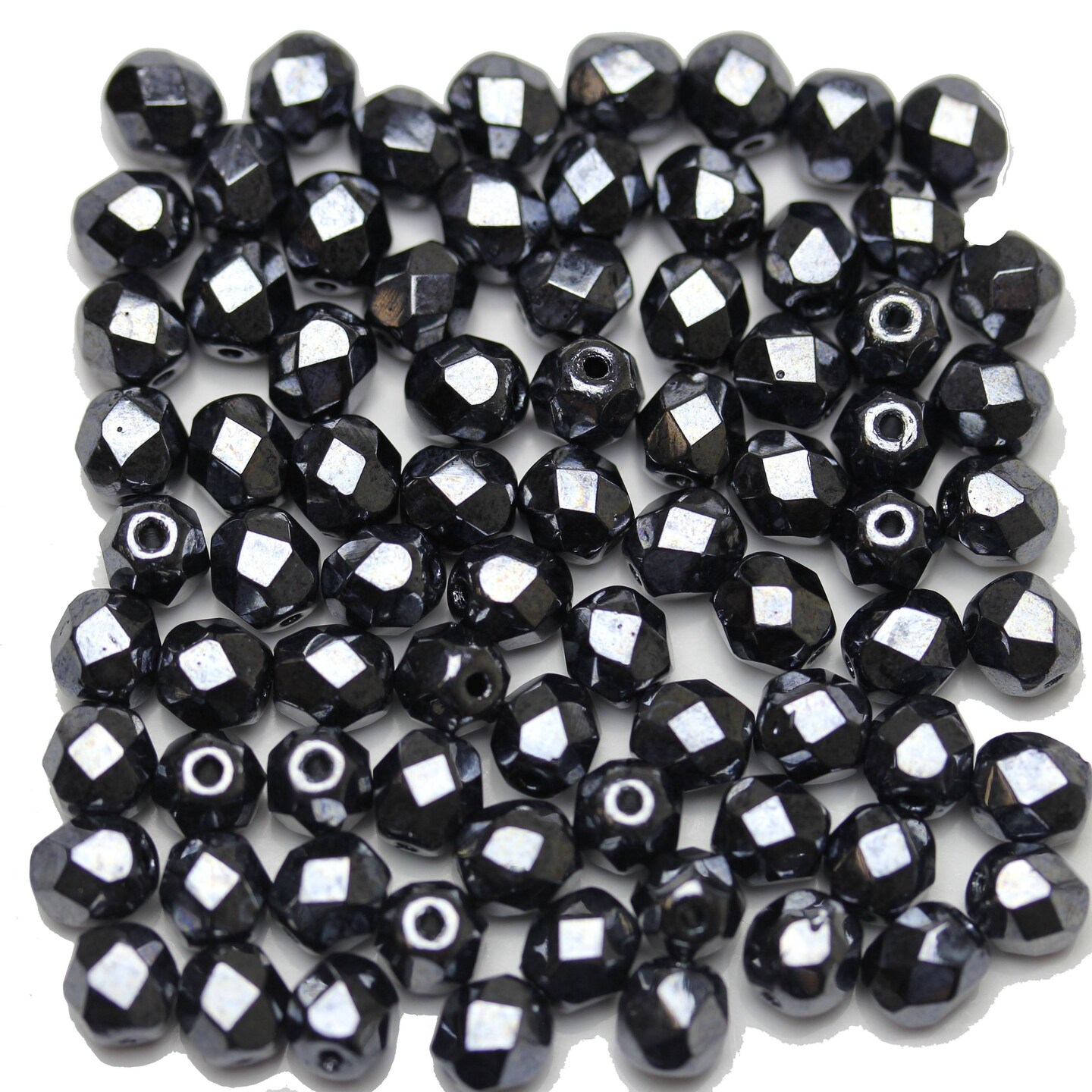 Hematite Luster Coated Czech Glass Fire Polished Faceted Round 6mm