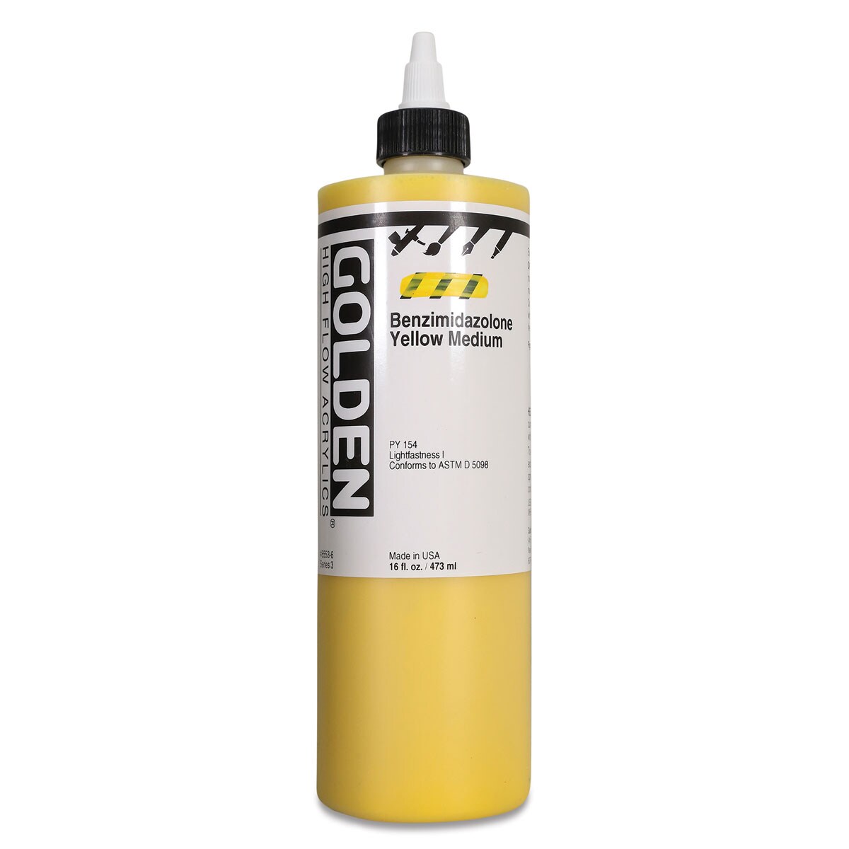 Golden High Flow Acrylics - Benzimidazolone Yellow Medium, 16 oz bottle