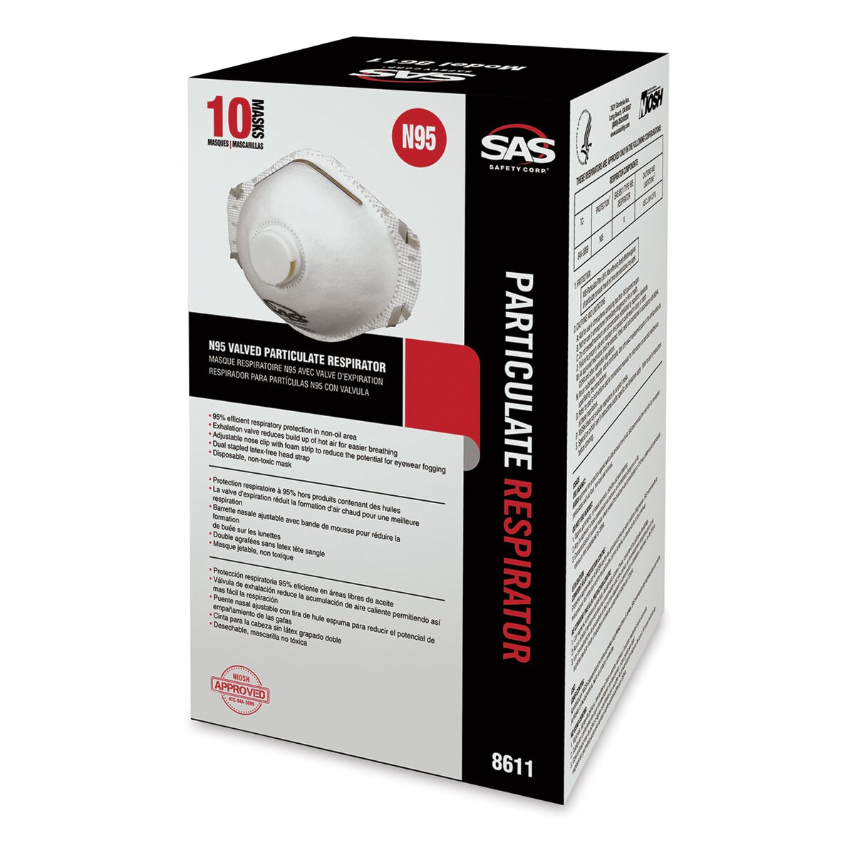 SAS Safety N95 Valved Particulate Respirator - Box of 10