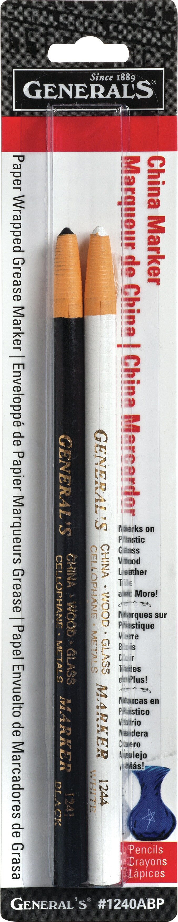 General Pencil China Marker Multi-Purpose Grease Pencils, Black/White - 2 count