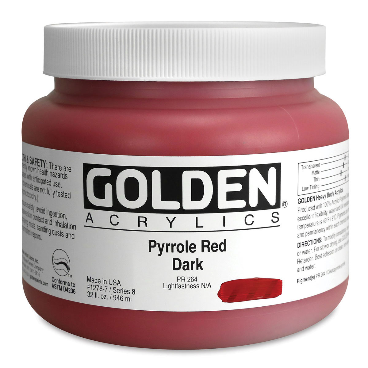 Golden Heavy Body Artist Acrylics - Pyrrole Red Dark, 32 oz Jar