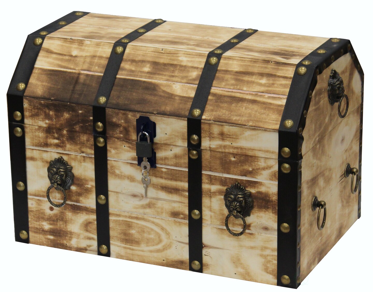Large Wooden Decorative Lion Rings Pirate Trunk with Lockable Latch and Lock