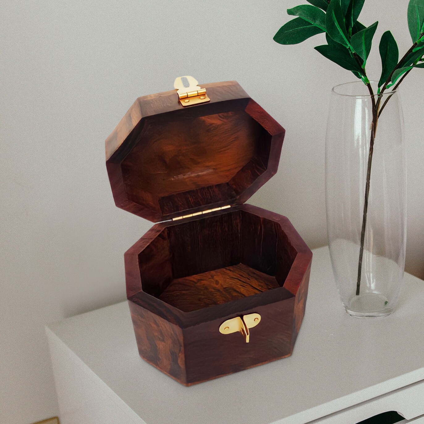 Wooden Decorative Coin Bank Money Saving Box Secured with Lockable Latch