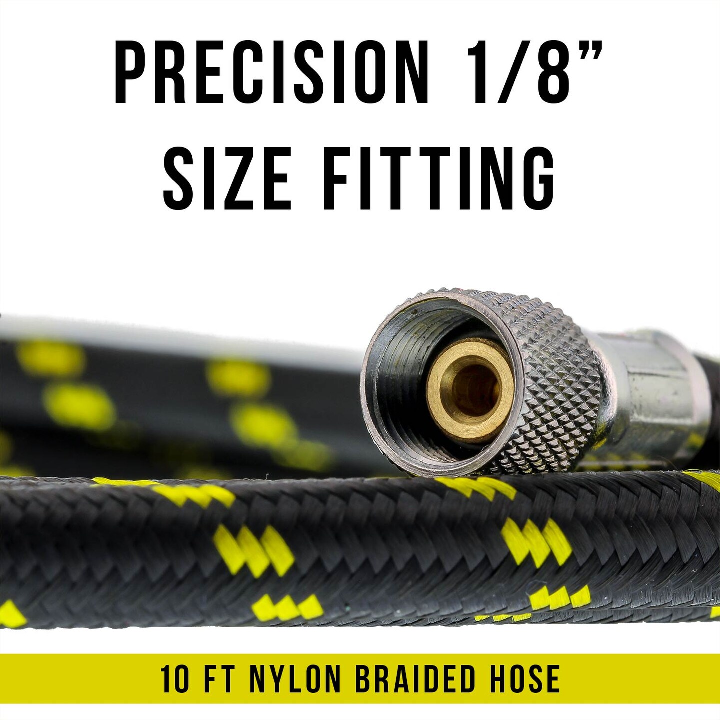 10 Foot Nylon Braided Airbrush Hose with Inline Moisture Trap Filter and Standard 1/8&#x22; Size Fittings on Both Ends (Hose color may vary)