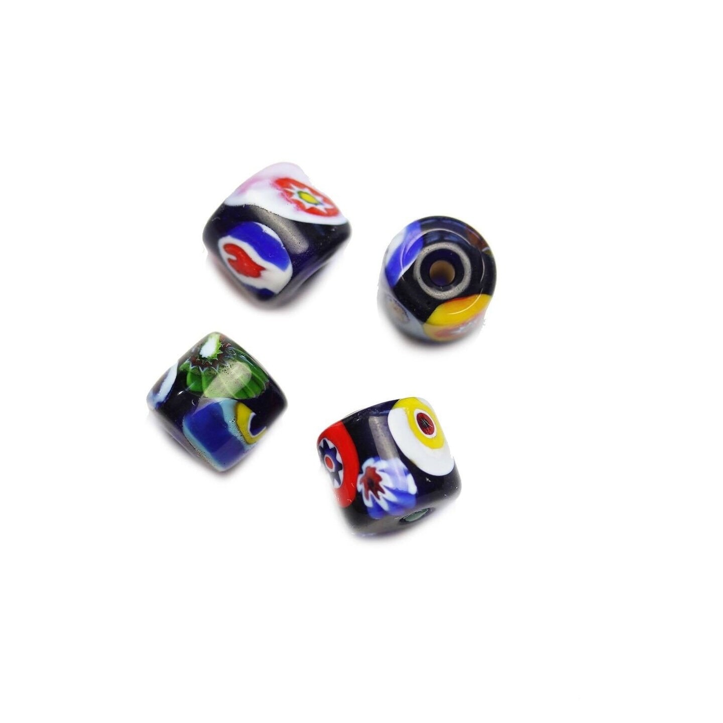 Bright Italian Murano Millefiori Glass Tube Fabricated in India by Hand 11mm Beads