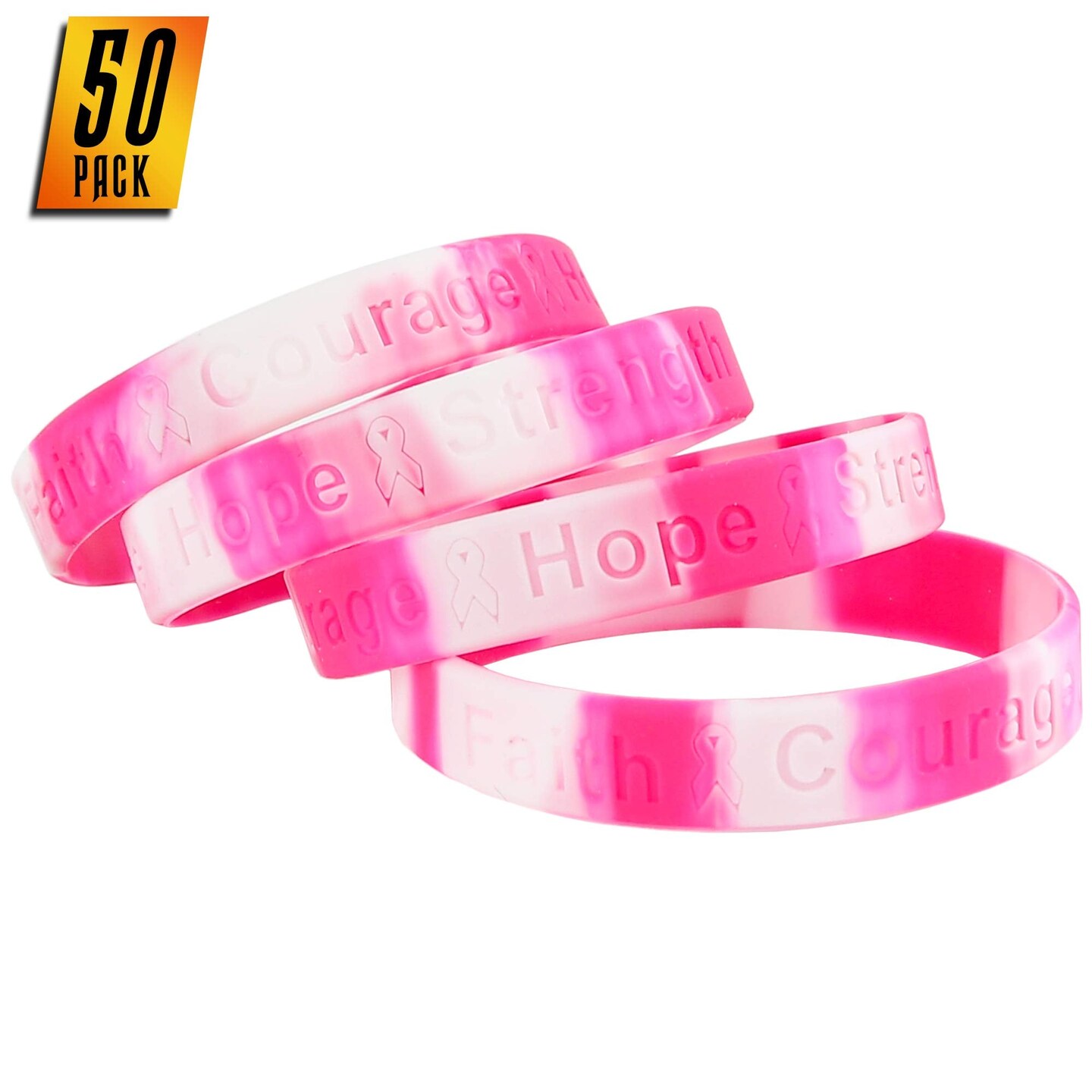 6 Pink. Silicone RIBBON Breast Cancer Awareness Bracelets | eBay