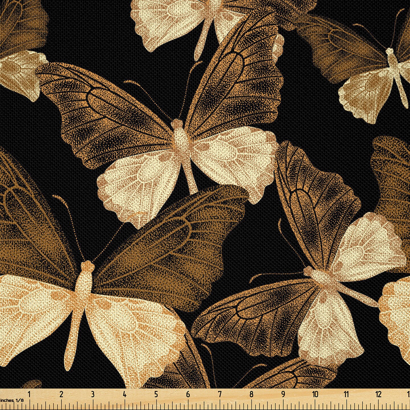 Ambesonne Butterfly Fabric by The Yard, Pattern of Exotic Tropical Butterflies Vintage Victorian Style Composition, Decorative Satin Fabric for Home Textiles and Crafts, 5 Yards, Brown Beige Black