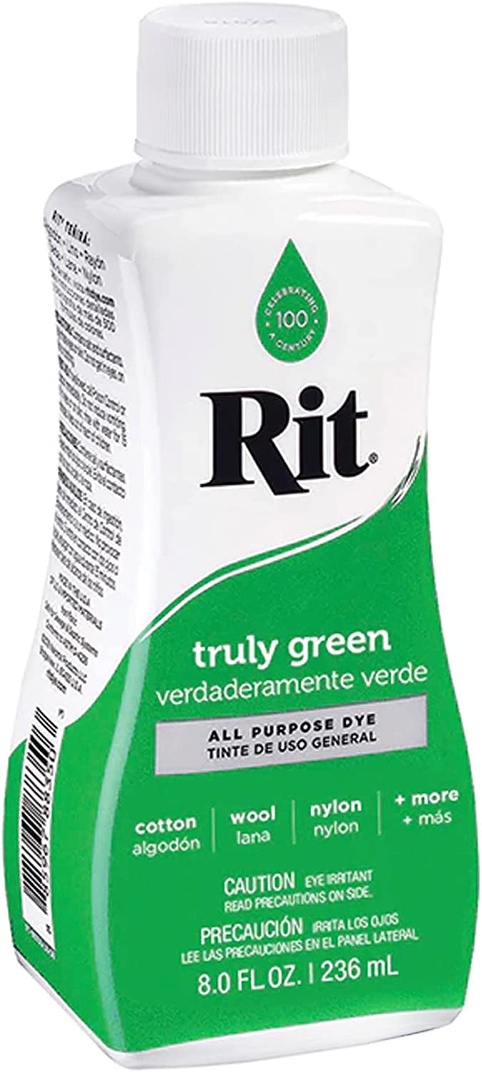 Rit Dye Liquid Truly Green All-Purpose Dye 8oz, Pixiss Tie Dye Accessories Bundle with Rubber Bands, Gloves, Funnel and Squeeze Bottle, Size: Large