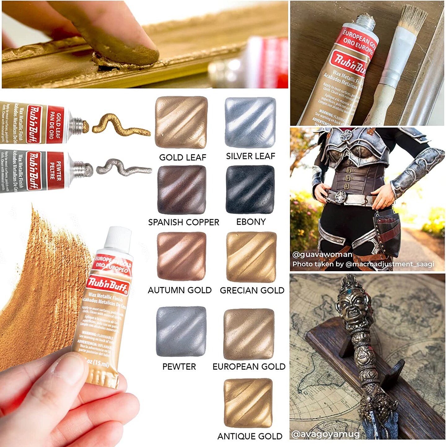 Rub n Buff Wax Finish Metallic Pewter, 0.5-Fluid Ounce, Pixiss Blending Tools