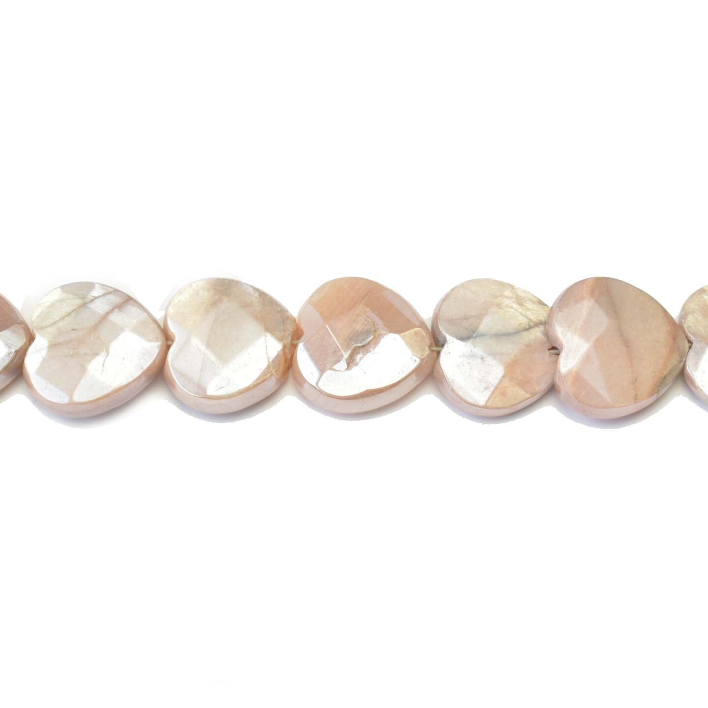 Faceted Natural Peach Mystic Moonstone with Luster Heart 14mm Beads