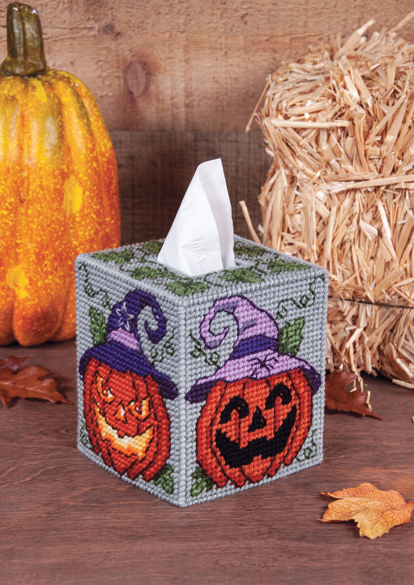 Mary Maxim Plastic Canvas Tissue Box Kit 5&#x22;-Jack-O-Lantern (7 count)