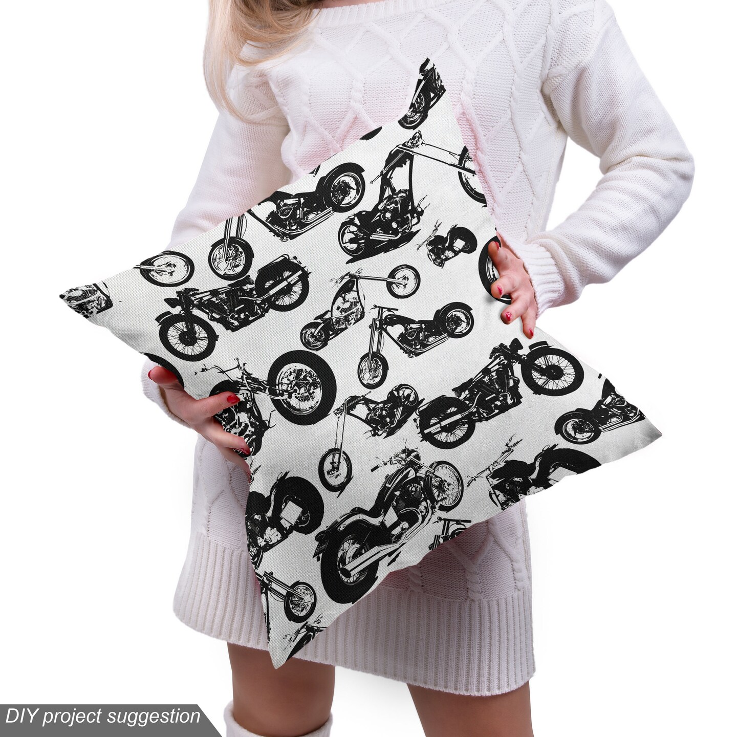 Ambesonne Motorcycle Fabric by The Yard, Retro Chopper Pattern Monochrome Motorbike Design Adventure Cruising Theme, Decorative Fabric for Upholstery and Home Accents, 10 Yards, White and Black