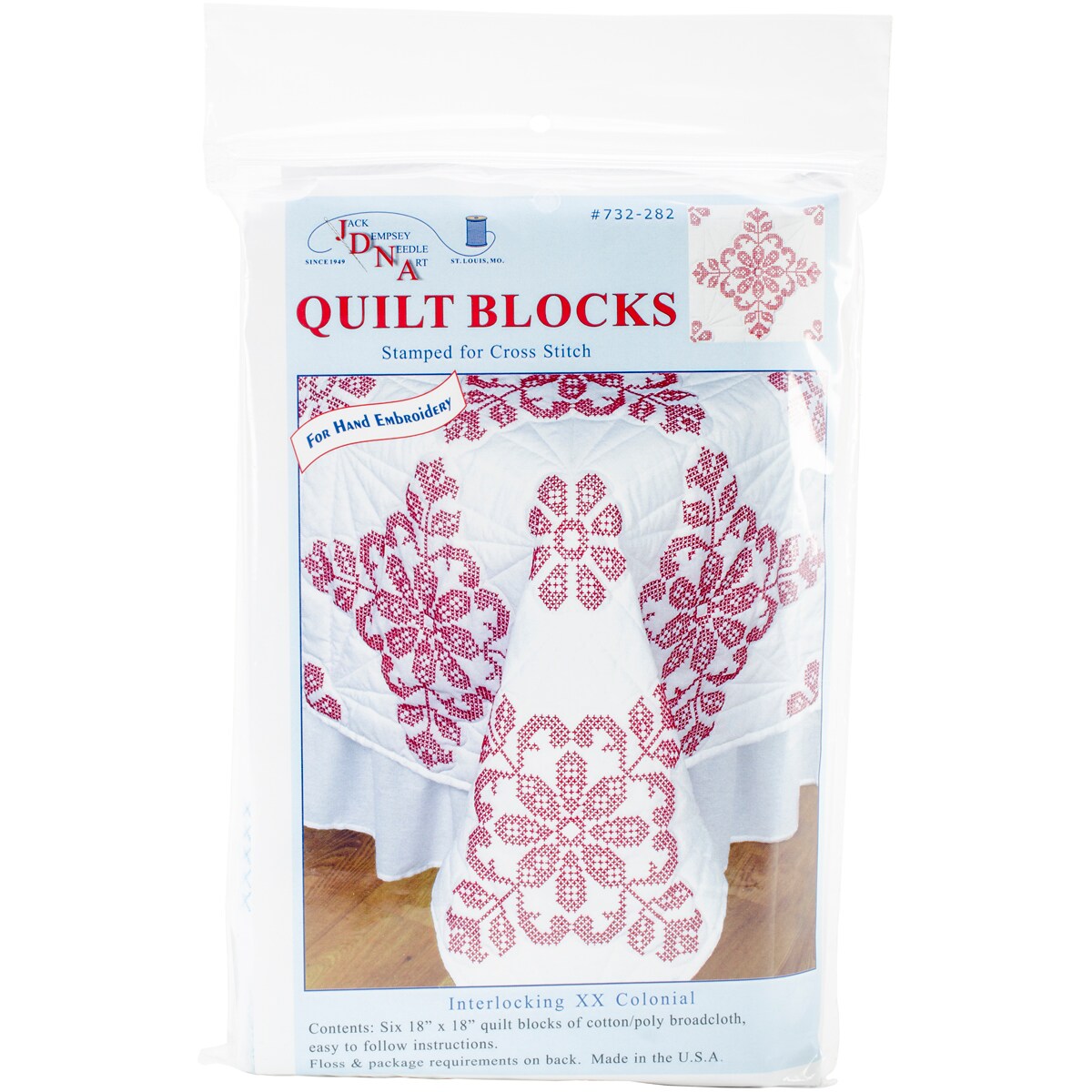 Jack Dempsey Stamped White Quilt Blocks 18&#x22;X18&#x22; 6/Pkg-Interlocking XX Colonial