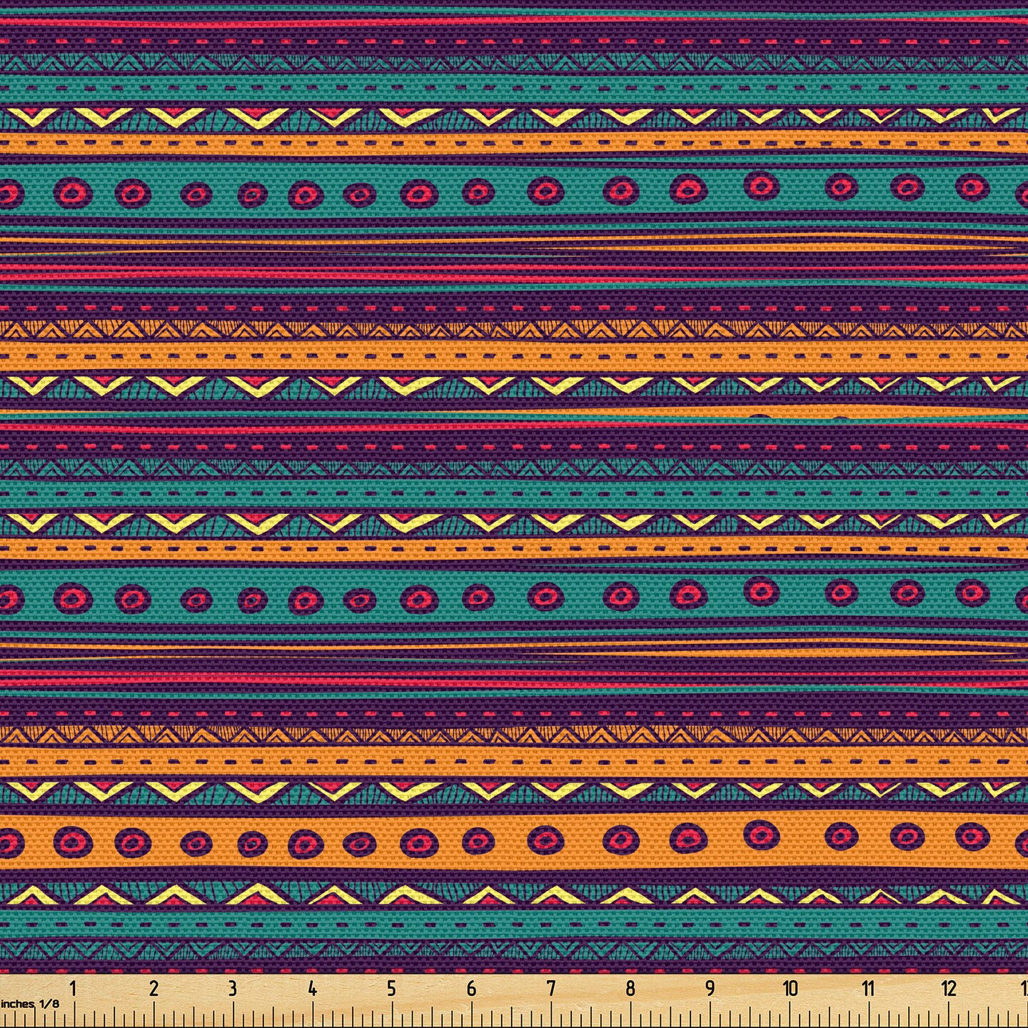 Ambesonne Tribal Fabric by The Yard, Striped Retro Pattern Rich Mexican Color Folkloric Print, Decorative Fabric for Upholstery and Home Accents, 5 Yards, Teal Plum