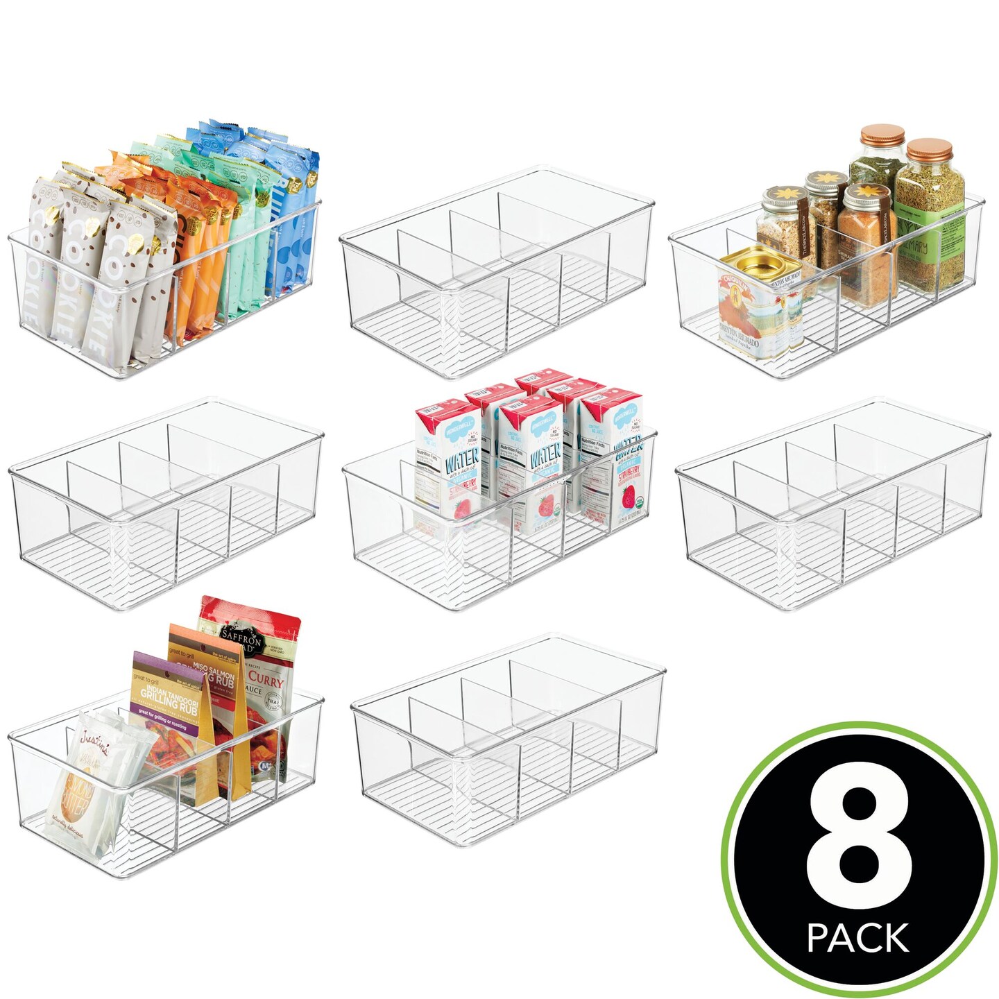 mDesign Divided Storage Containers - Clear Plastic Organizer Bins, 8 ...