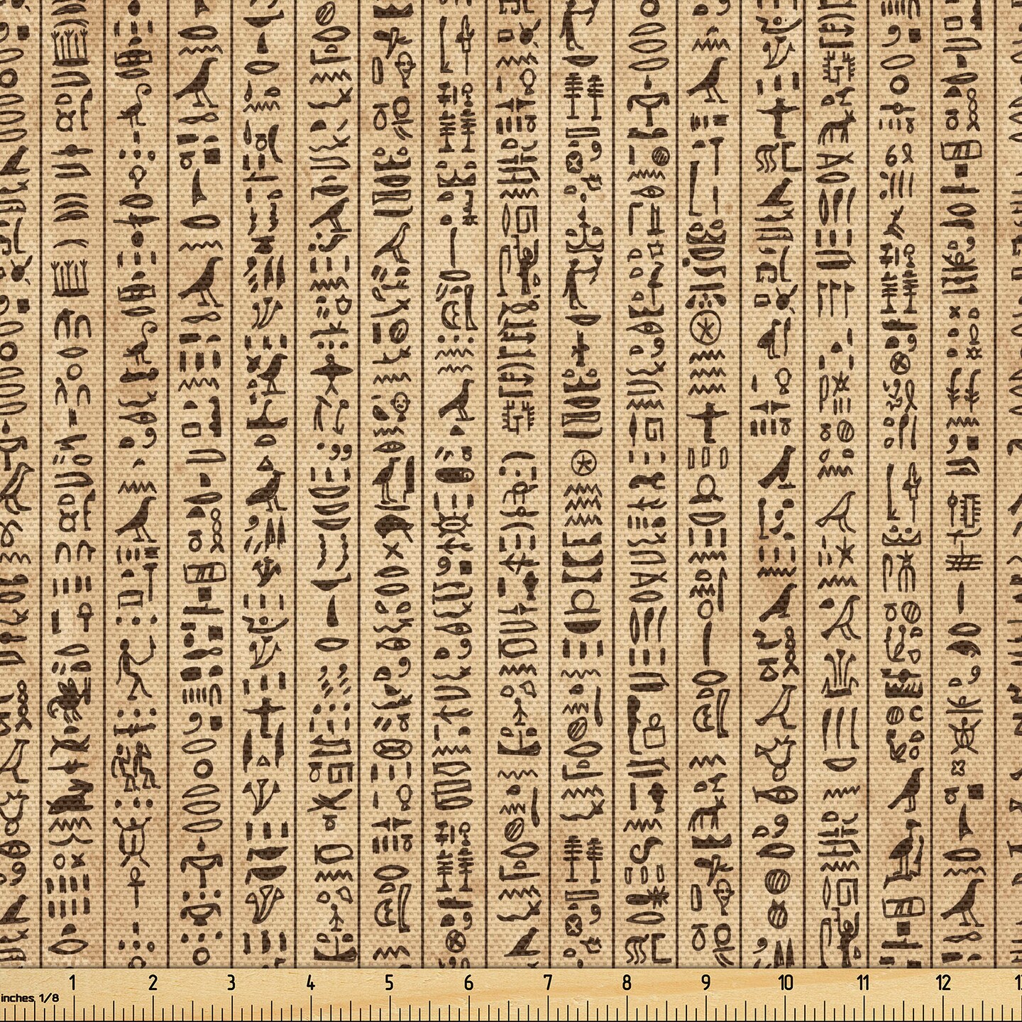 Ambesonne Egyptian Print Fabric by The Yard, Hieroglyphs Grunge Pattern on Stripes Archeology History Language, Decorative Fabric for Upholstery and Home Accents, 2 Yards, Brown Black