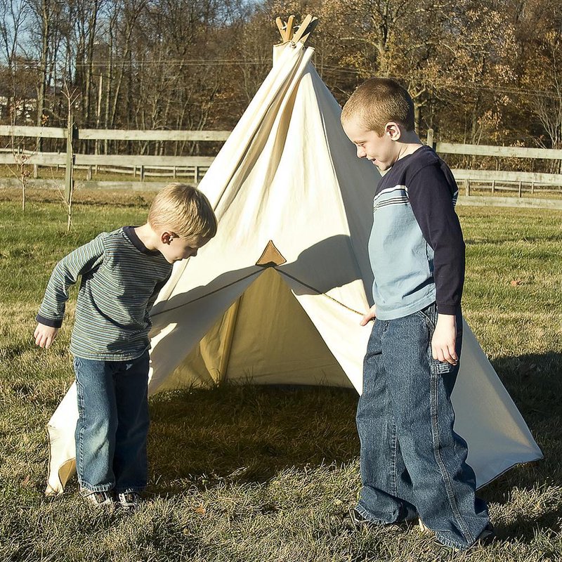 Amish Made Child&#x27;s Teepee Play Tent Cream Cotton Fabric Wood Legs