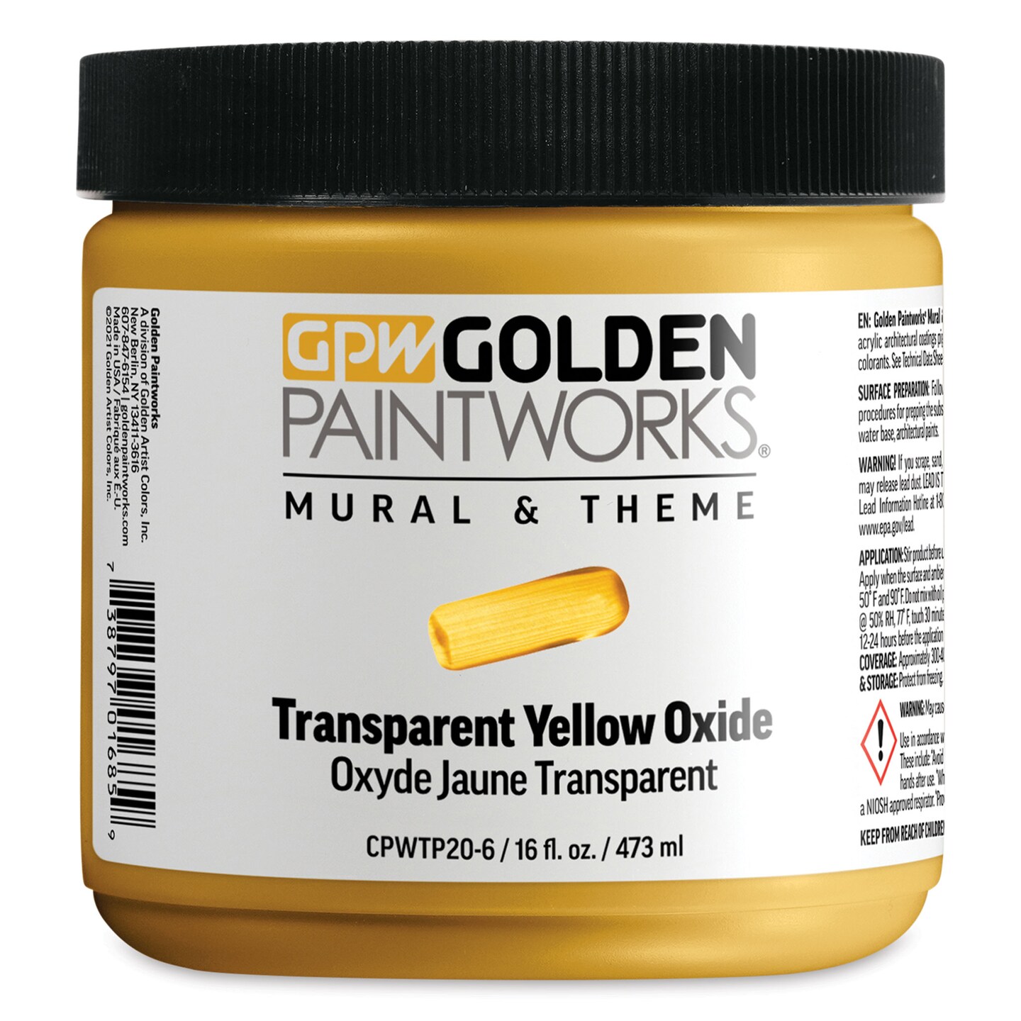 Golden Paintworks Mural and Theme Acrylic Paint - Transparent Yellow Oxide, 16 oz, Jar