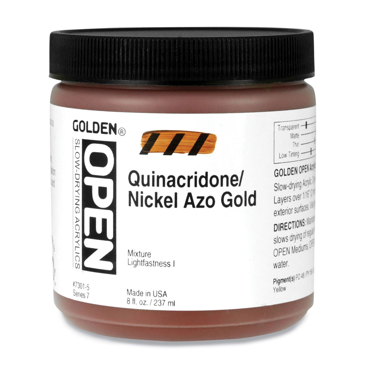 Golden Open Acrylics - Quinacridone/Nickel Azo Gold, 8 oz Jar