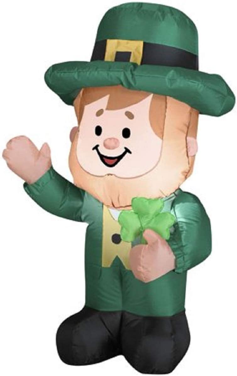 3.5&#x27; Gemmy Airblown Inflatable St. Patrick&#x27;s Day Leprechaun Standing Holding Shamrock