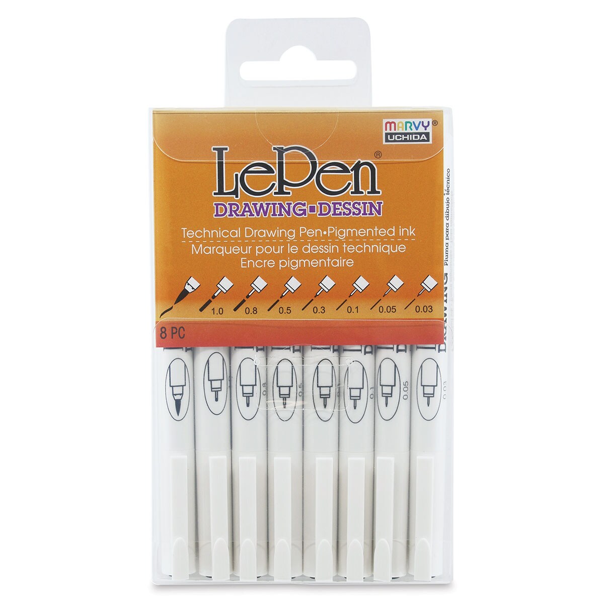 Marvy Uchida LePen Technical Drawing Pen - Set of 8, Black
