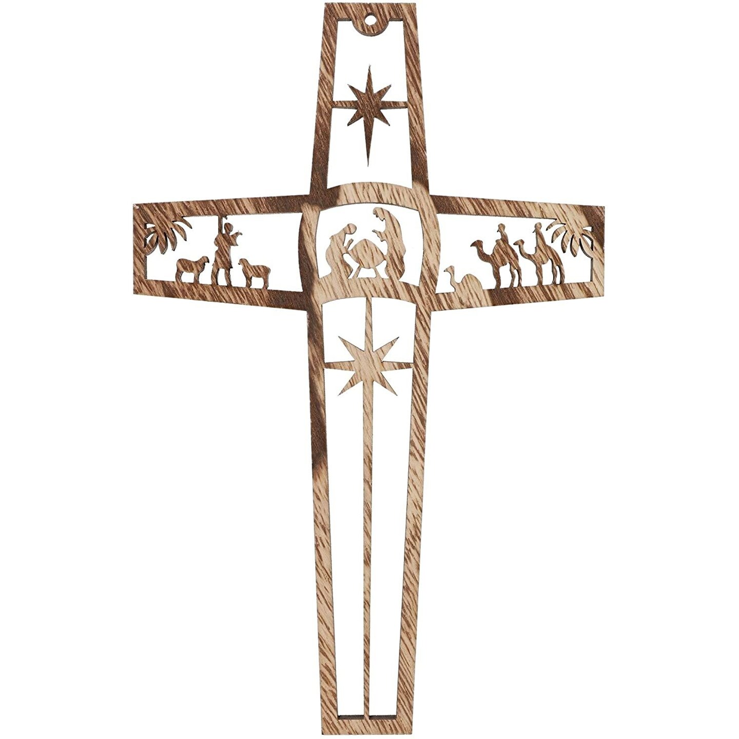 6 Pack Wooden Crucifix Wall Cross, Christmas Nativity Scene (10.4 x 6.7 x 0.3 In)