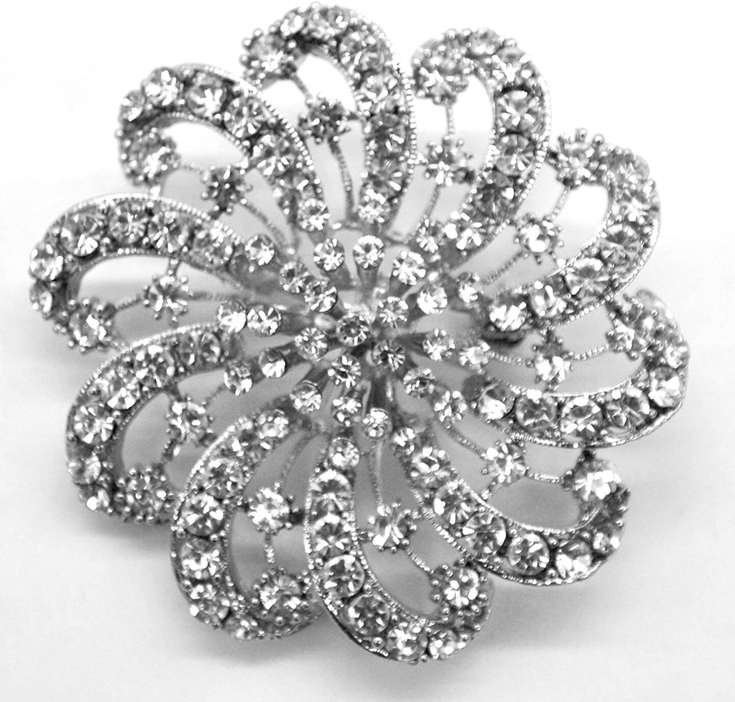 Belagio Rhinestone Brooch, 2.5" Diameter, 1 Piece, Pinwheel, Silver/Crystal