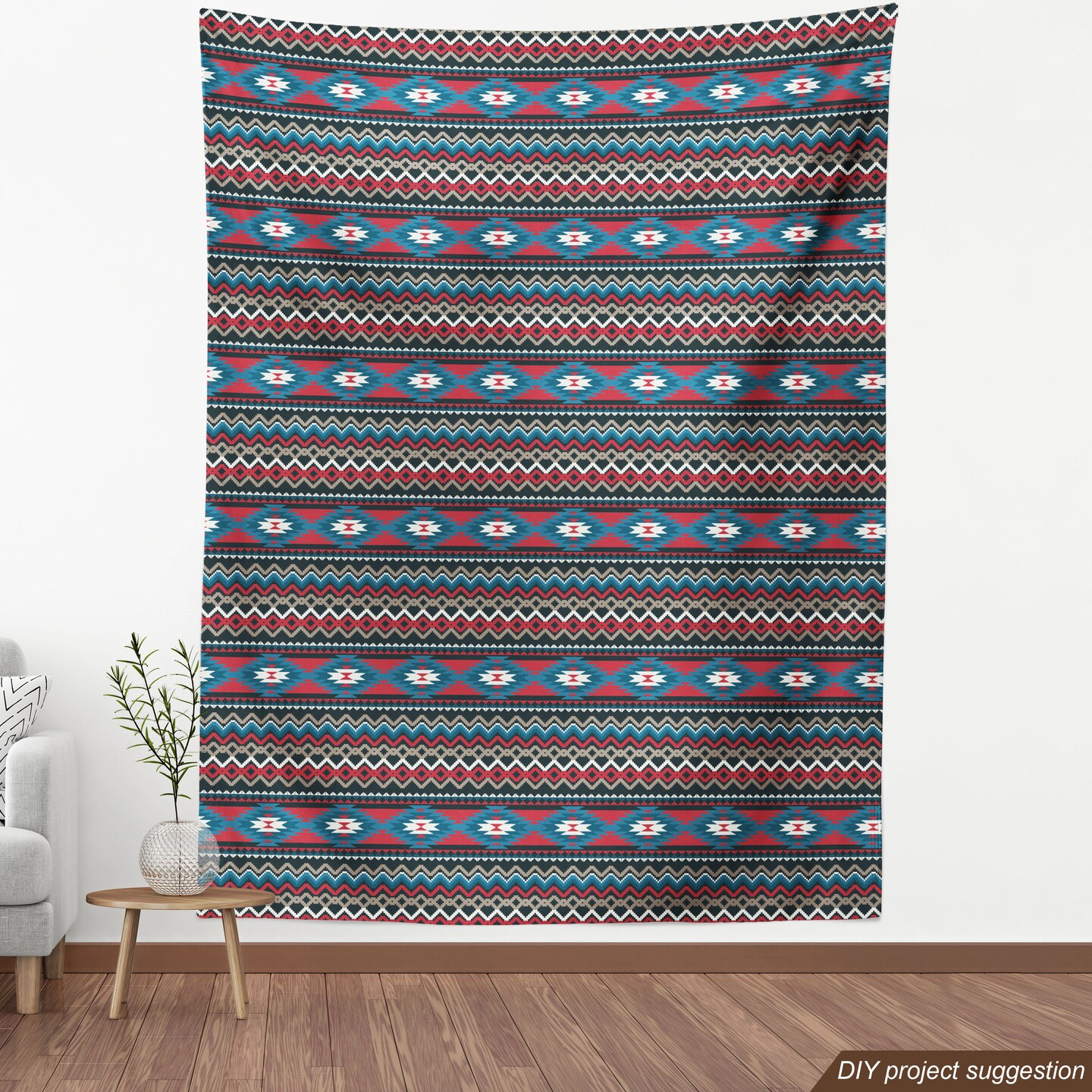 Ambesonne Antique Fabric by The Yard, Prehistoric Style Folkloric Striped Design Antique Mayan Patterns, Decorative Fabric for Upholstery and Home Accents, 2 Yards, Coral Black