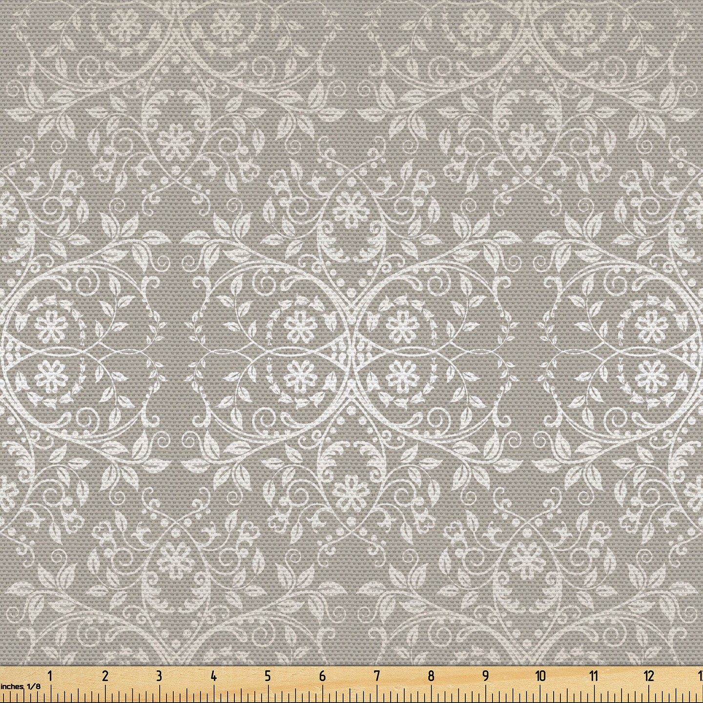 Ambesonne Grey Fabric by The Yard, Victorian Lace Flowers and Leaves Retro Background Old Fashioned Graphic, Decorative Fabric for Upholstery and Home Accents, 1 Yard, Warm Taupe