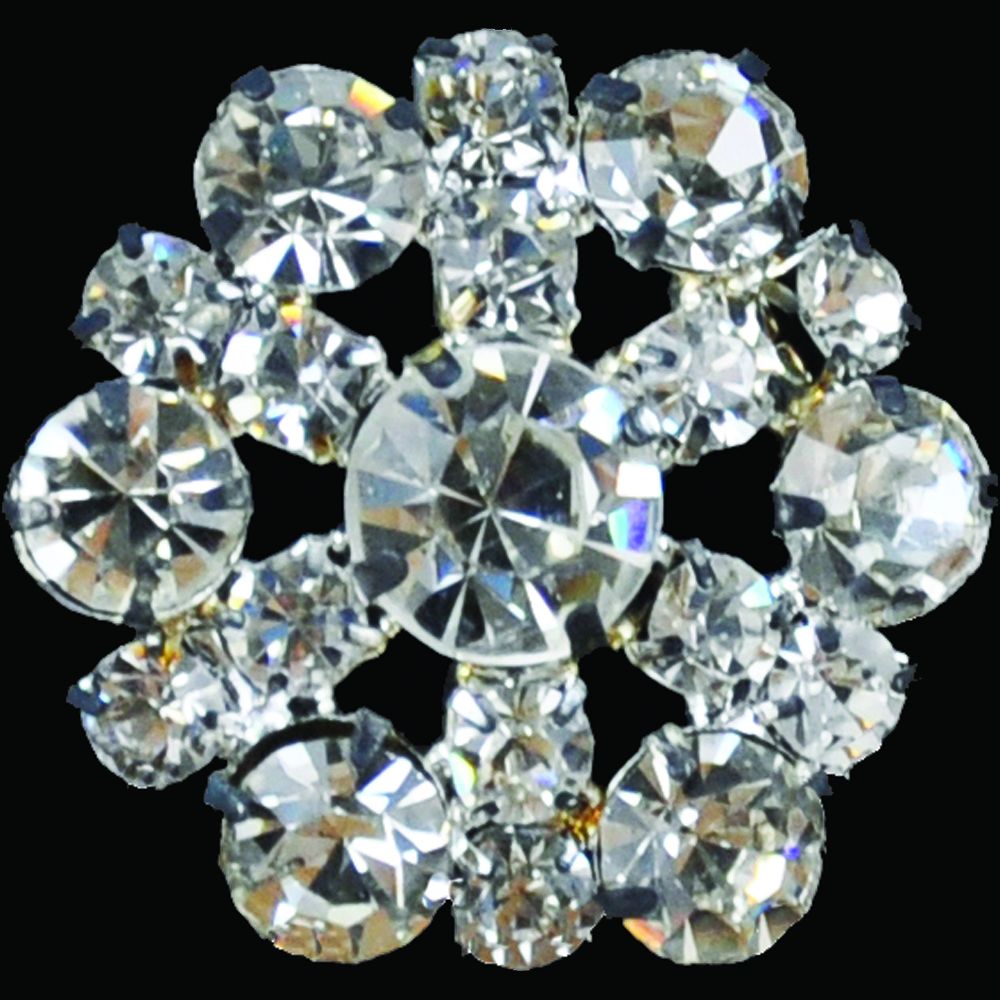 Belagio Rhinestone Shank Button, 1" Diameter, 1 Piece, Flower Design, Silver/Crystal